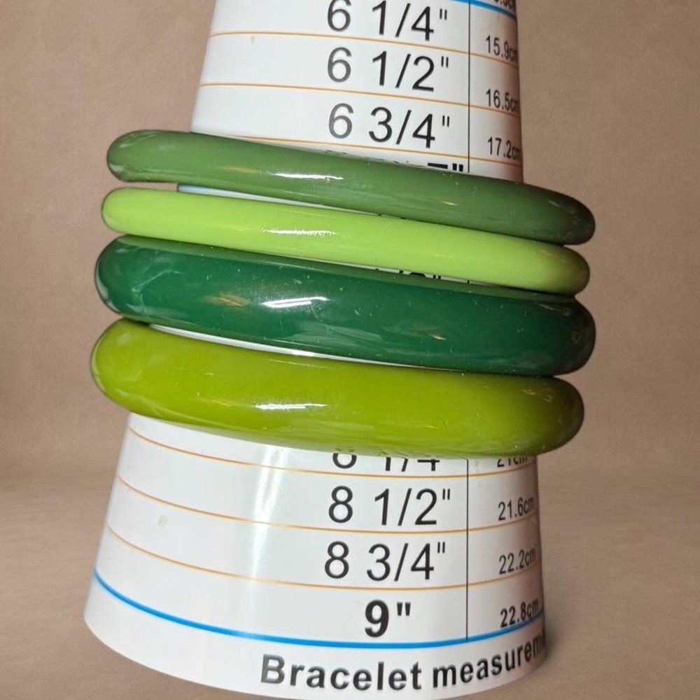 Green Bangle Bracelet Set 4pc Stacking Bracelets Olive Emerald Retro Jewelry